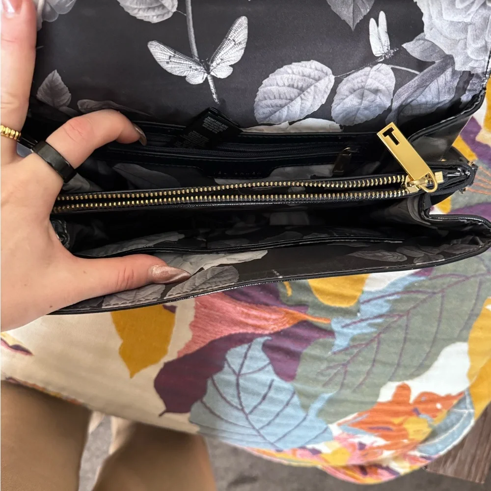 Ted Baker London Black Saffiano Envelope Satchel Crossbody Floral Lining